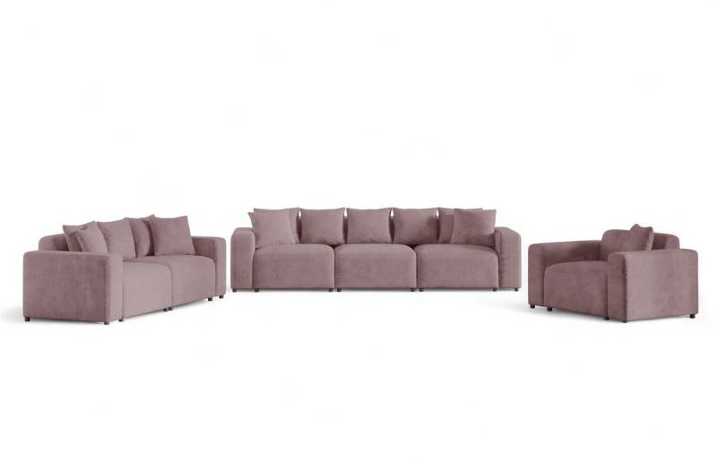 Fun Möbel Polstergarnitur Sofa-Set Designersofa MEGAN 3-2-1 Sofagarnitur in Stoff Poso, (Rücken echt bezogen) von Fun Möbel