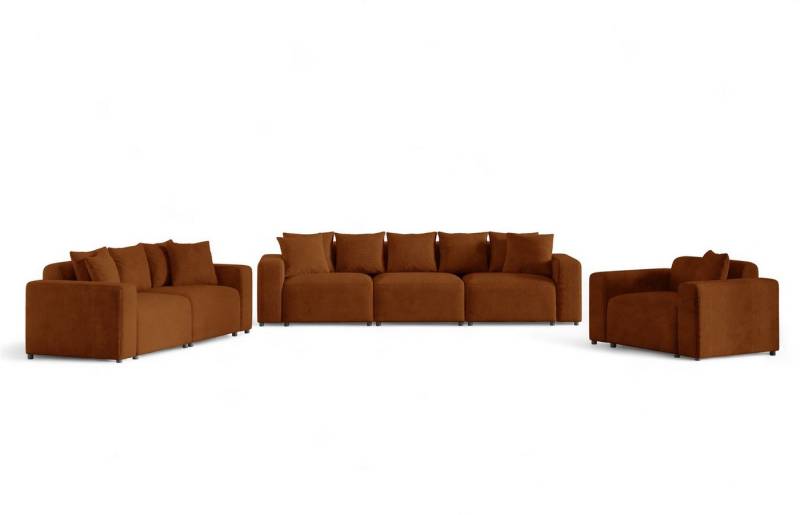 Fun Möbel Polstergarnitur Sofa-Set Designersofa MEGAN 3-2-1 Sofagarnitur in Stoff Poso, (Rücken echt bezogen) von Fun Möbel