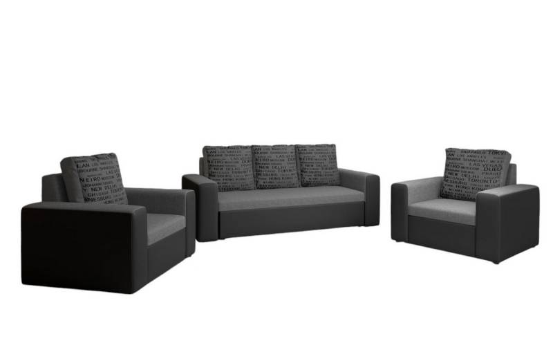 Fun Möbel Polstergarnitur Sofa Set LEEDS 3-1-1 Sofagarnitur Kunstleder-Webstoff, (inkl. 5 Rückenkissen), Inkl. Bettkasten von Fun Möbel