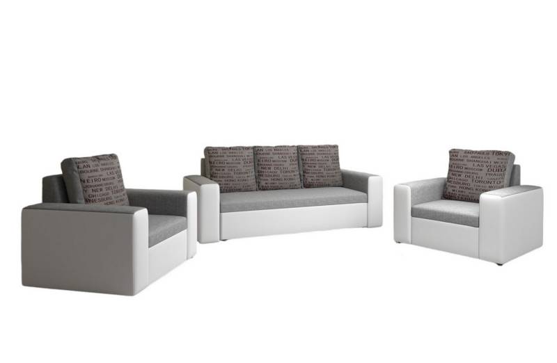 Fun Möbel Polstergarnitur Sofa Set LEEDS 3-1-1 Sofagarnitur Kunstleder-Webstoff, (inkl. 5 Rückenkissen), Inkl. Bettkasten von Fun Möbel