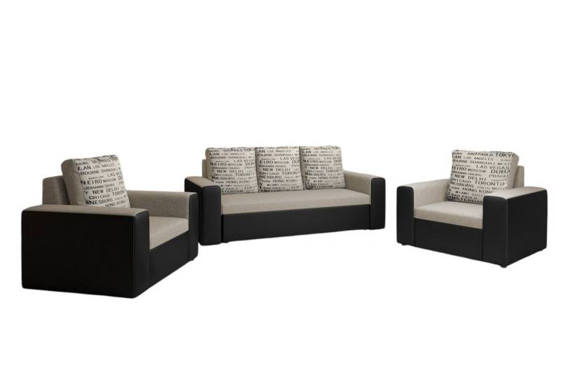 Fun Möbel Polstergarnitur Sofa Set LEEDS 3-1-1 Sofagarnitur Kunstleder-Webstoff, (inkl. 5 Rückenkissen), Inkl. Bettkasten von Fun Möbel