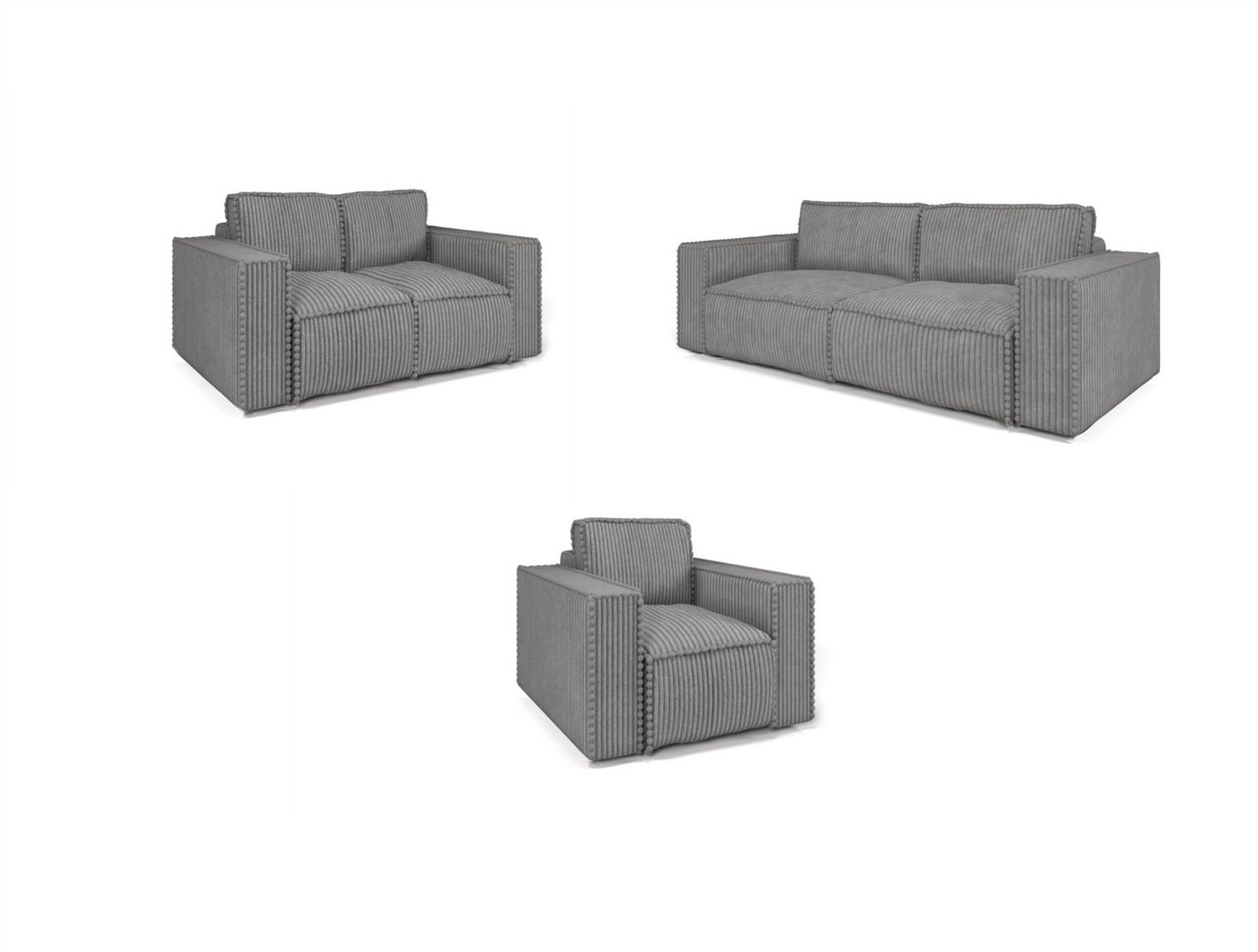 Fun Möbel Polstergarnitur Sofa-Set Sofa VAJANA 3-2-1 Sofagarnitur in Stoff Tilia, (3-Sitzer mit Schlaffunktion, 3-tlg), Rundumbezug von Fun Möbel