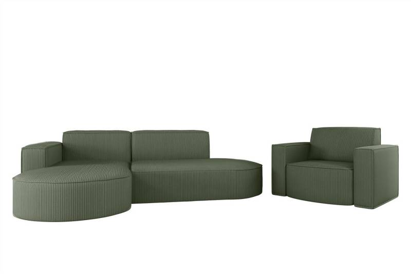 Fun Möbel Polstergarnitur Sofaset Designerecksofa PALMA XS plus Sessel in Scala oder Noel, (Ecksofa plus Sessel, Ottomane Links oder Rechts), Rundumbezug von Fun Möbel