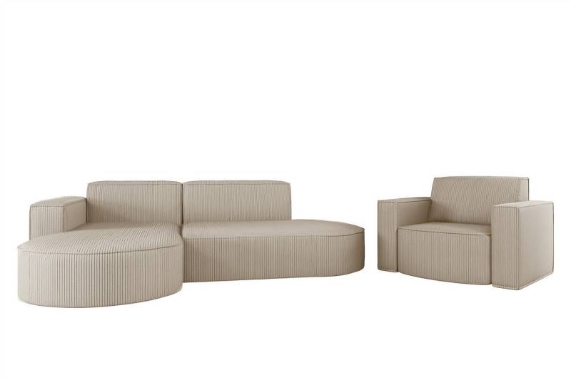 Fun Möbel Polstergarnitur Sofaset Designerecksofa PALMA XS plus Sessel in Scala oder Noel, (Ecksofa plus Sessel, Ottomane Links oder Rechts), Rundumbezug von Fun Möbel