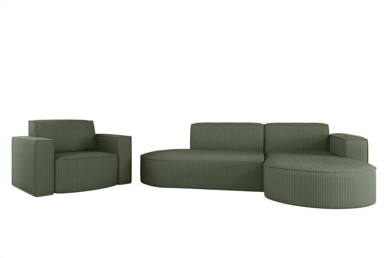 Fun Möbel Polstergarnitur Sofaset Designerecksofa PALMA XS plus Sessel in Scala oder Noel, (Ecksofa plus Sessel, Ottomane Links oder Rechts), Rundumbezug von Fun Möbel