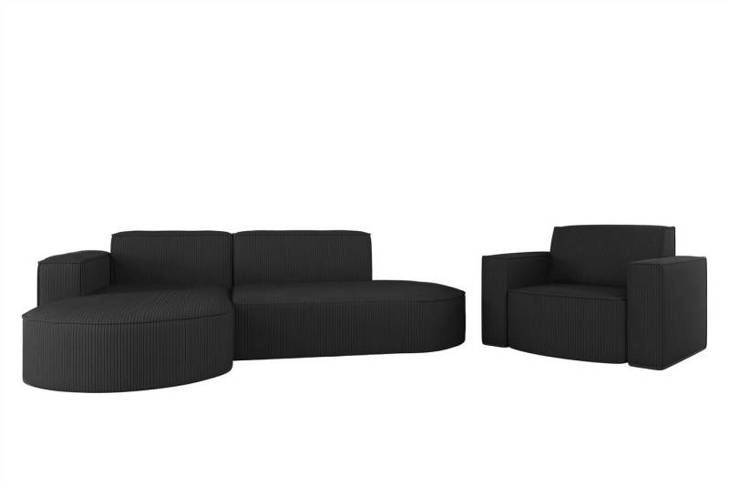 Fun Möbel Polstergarnitur Sofaset Designerecksofa PALMA XS plus Sessel in Scala oder Noel, (Ecksofa plus Sessel, Ottomane Links oder Rechts), Rundumbezug von Fun Möbel