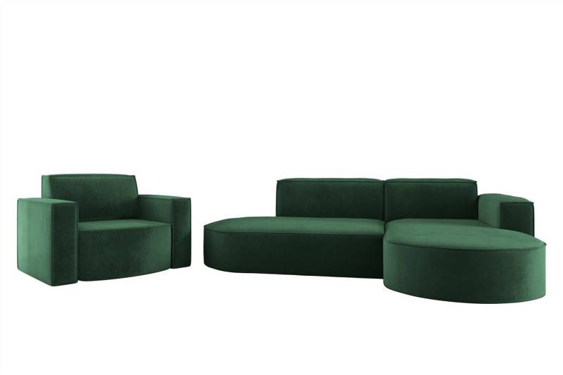 Fun Möbel Polstergarnitur Sofaset Designerecksofa PALMA XS plus Sessel in Scala oder Noel, (Ecksofa plus Sessel, Ottomane Links oder Rechts), Rundumbezug von Fun Möbel