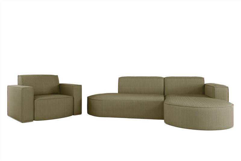 Fun Möbel Polstergarnitur Sofaset Designerecksofa PALMA XS plus Sessel in Scala oder Noel, (Ecksofa plus Sessel, Ottomane Links oder Rechts), Rundumbezug von Fun Möbel