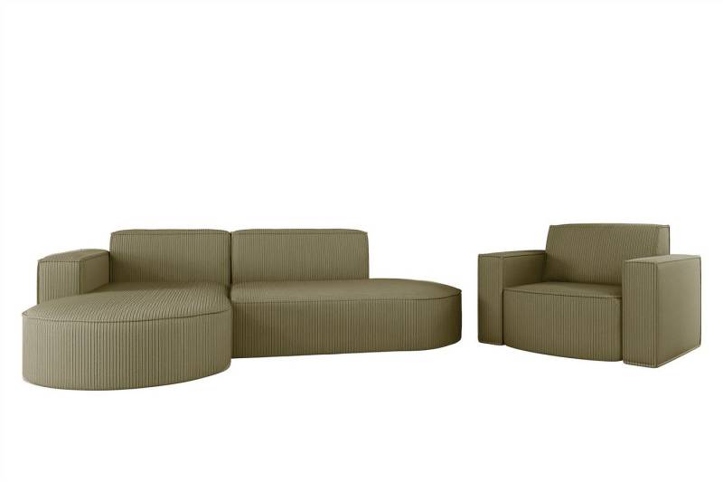 Fun Möbel Polstergarnitur Sofaset Designerecksofa PALMA XS plus Sessel in Scala oder Noel, (Ecksofa plus Sessel, Ottomane Links oder Rechts), Rundumbezug von Fun Möbel