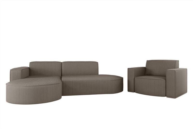 Fun Möbel Polstergarnitur Sofaset Designerecksofa PALMA XS plus Sessel in Scala oder Noel, (Ecksofa plus Sessel, Ottomane Links oder Rechts), Rundumbezug von Fun Möbel