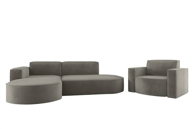 Fun Möbel Polstergarnitur Sofaset Designerecksofa PALMA XS plus Sessel in Scala oder Noel, (Ecksofa plus Sessel, Ottomane Links oder Rechts), Rundumbezug von Fun Möbel