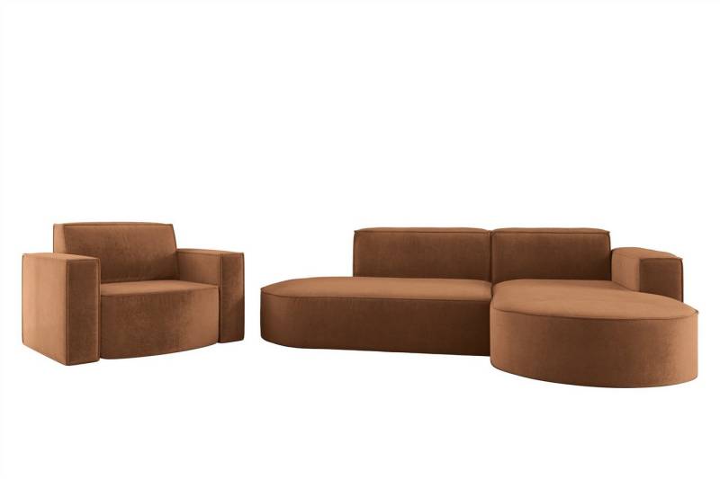 Fun Möbel Polstergarnitur Sofaset Designerecksofa PALMA XS plus Sessel in Scala oder Noel, (Ecksofa plus Sessel, Ottomane Links oder Rechts), Rundumbezug von Fun Möbel