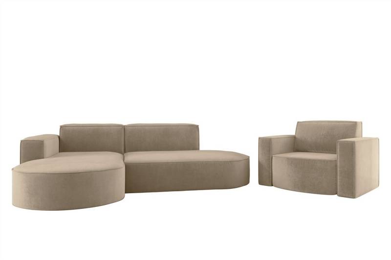 Fun Möbel Polstergarnitur Sofaset Designerecksofa PALMA XS plus Sessel in Scala oder Noel, (Ecksofa plus Sessel, Ottomane Links oder Rechts), Rundumbezug von Fun Möbel