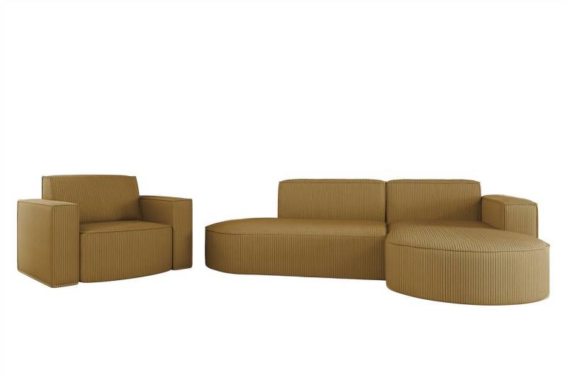 Fun Möbel Polstergarnitur Sofaset Designerecksofa PALMA XS plus Sessel in Scala oder Noel, (Ecksofa plus Sessel, Ottomane Links oder Rechts), Rundumbezug von Fun Möbel
