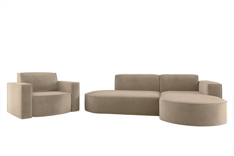 Fun Möbel Polstergarnitur Sofaset Designerecksofa PALMA XS plus Sessel in Scala oder Noel, (Ecksofa plus Sessel, Ottomane Links oder Rechts), Rundumbezug von Fun Möbel
