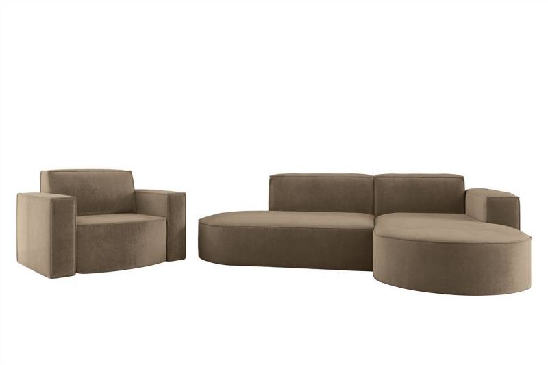 Fun Möbel Polstergarnitur Sofaset Designerecksofa PALMA XS plus Sessel in Scala oder Noel, (Ecksofa plus Sessel, Ottomane Links oder Rechts), Rundumbezug von Fun Möbel