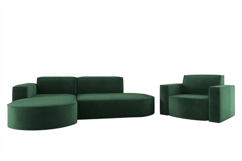 Fun Möbel Polstergarnitur Sofaset Designerecksofa PALMA XS plus Sessel in Scala oder Noel, (Ecksofa plus Sessel, Ottomane Links oder Rechts), Rundumbezug von Fun Möbel