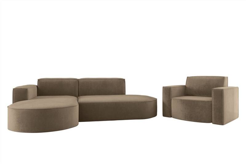 Fun Möbel Polstergarnitur Sofaset Designerecksofa PALMA XS plus Sessel in Scala oder Noel, (Ecksofa plus Sessel, Ottomane Links oder Rechts), Rundumbezug von Fun Möbel