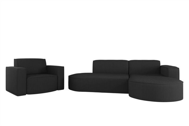 Fun Möbel Polstergarnitur Sofaset Designerecksofa PALMA XS plus Sessel in Scala oder Noel, (Ecksofa plus Sessel, Ottomane Links oder Rechts), Rundumbezug von Fun Möbel