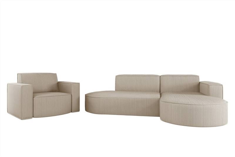 Fun Möbel Polstergarnitur Sofaset Designerecksofa PALMA XS plus Sessel in Scala oder Noel, (Ecksofa plus Sessel, Ottomane Links oder Rechts), Rundumbezug von Fun Möbel