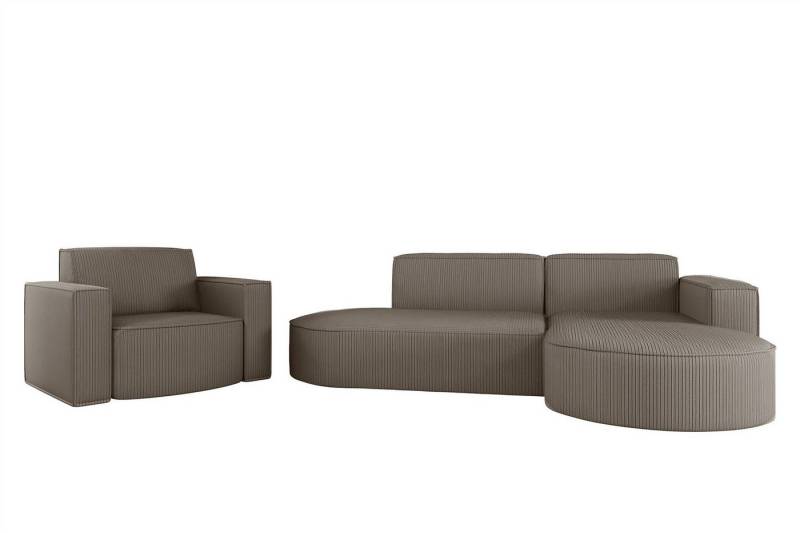 Fun Möbel Polstergarnitur Sofaset Designerecksofa PALMA XS plus Sessel in Scala oder Noel, (Ecksofa plus Sessel, Ottomane Links oder Rechts), Rundumbezug von Fun Möbel