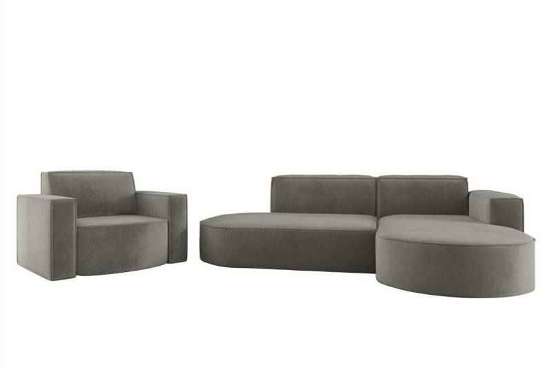 Fun Möbel Polstergarnitur Sofaset Designerecksofa PALMA XS plus Sessel in Scala oder Noel, (Ecksofa plus Sessel, Ottomane Links oder Rechts), Rundumbezug von Fun Möbel