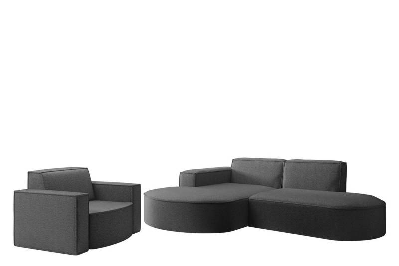Fun Möbel Polstergarnitur Sofaset Designerecksofa PALMA XS plus Sessel in Stoff Ascot, (Rundumbezug, Ottomane Links oder Rechts) von Fun Möbel