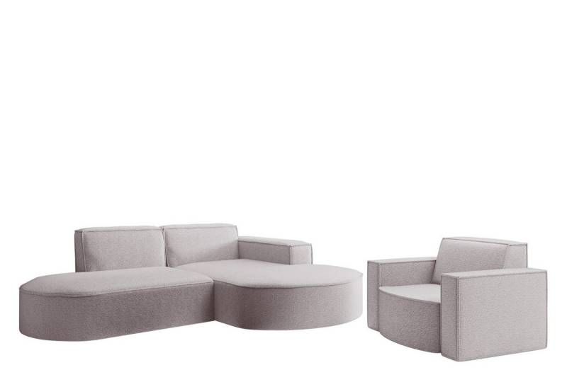 Fun Möbel Polstergarnitur Sofaset Designerecksofa PALMA XS plus Sessel in Stoff Ascot, (Rundumbezug, Ottomane Links oder Rechts) von Fun Möbel