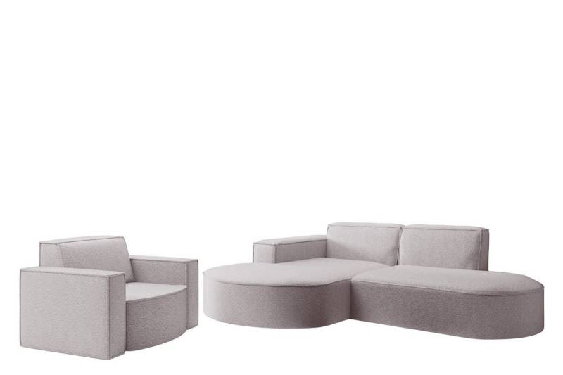 Fun Möbel Polstergarnitur Sofaset Designerecksofa PALMA XS plus Sessel in Stoff Ascot, (Rundumbezug, Ottomane Links oder Rechts) von Fun Möbel