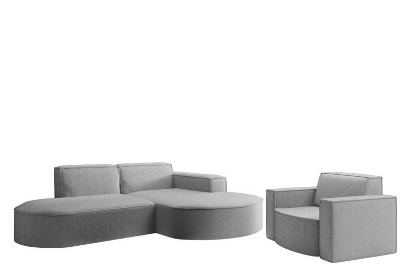 Fun Möbel Polstergarnitur Sofaset Designerecksofa PALMA XS plus Sessel in Stoff Ascot, (Rundumbezug, Ottomane Links oder Rechts) von Fun Möbel