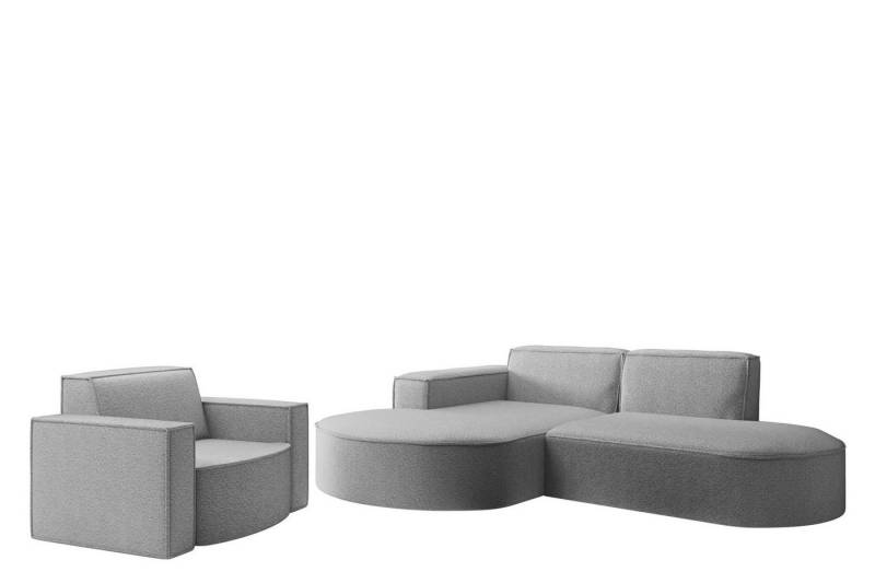 Fun Möbel Polstergarnitur Sofaset Designerecksofa PALMA XS plus Sessel in Stoff Ascot, (Rundumbezug, Ottomane Links oder Rechts) von Fun Möbel