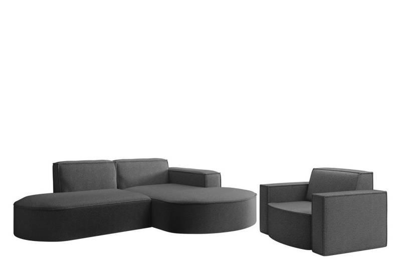 Fun Möbel Polstergarnitur Sofaset Designerecksofa PALMA XS plus Sessel in Stoff Ascot, (Rundumbezug, Ottomane Links oder Rechts) von Fun Möbel