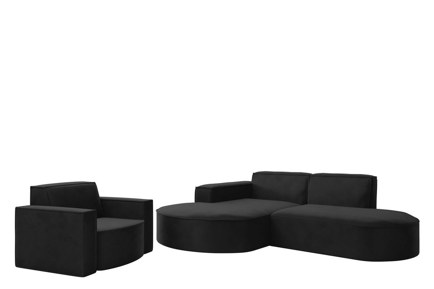 Fun Möbel Polstergarnitur Sofaset Designerecksofa PALMA XS plus Sessel in Stoff Opera Velvet, (Rundumbezug, Ottomane Links oder Rechts) von Fun Möbel