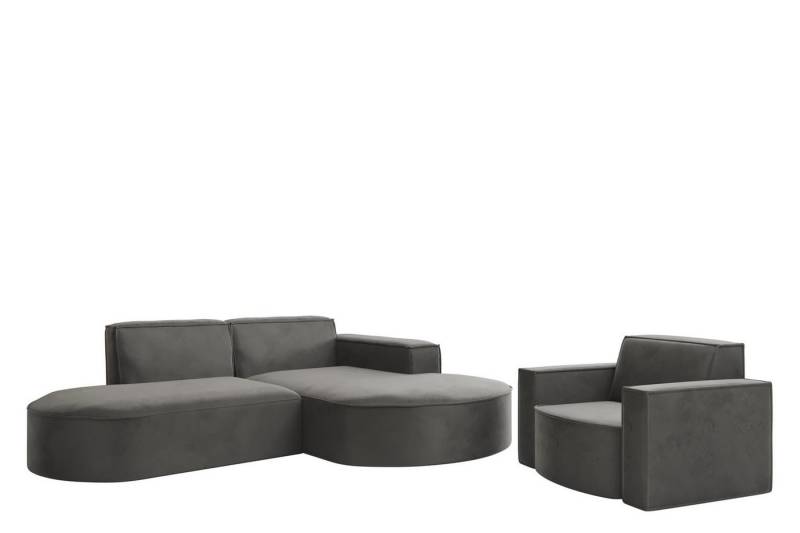 Fun Möbel Polstergarnitur Sofaset Designerecksofa PALMA XS plus Sessel in Stoff Opera Velvet, (Rundumbezug, Ottomane Links oder Rechts) von Fun Möbel
