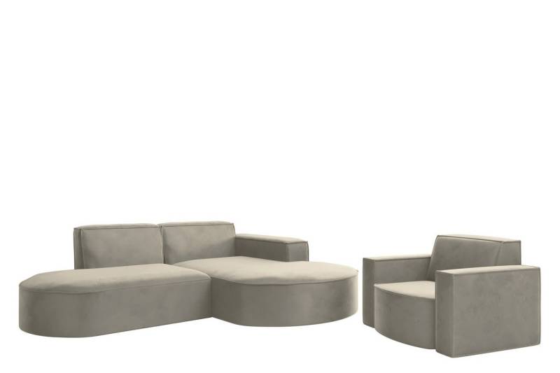 Fun Möbel Polstergarnitur Sofaset Designerecksofa PALMA XS plus Sessel in Stoff Opera Velvet, (Rundumbezug, Ottomane Links oder Rechts) von Fun Möbel