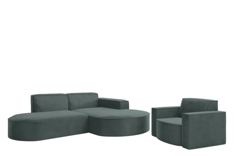 Fun Möbel Polstergarnitur Sofaset Designerecksofa PALMA XS plus Sessel in Stoff Opera Velvet, (Rundumbezug, Ottomane Links oder Rechts) von Fun Möbel