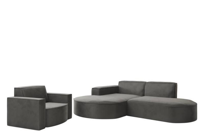 Fun Möbel Polstergarnitur Sofaset Designerecksofa PALMA XS plus Sessel in Stoff Opera Velvet, (Rundumbezug, Ottomane Links oder Rechts) von Fun Möbel