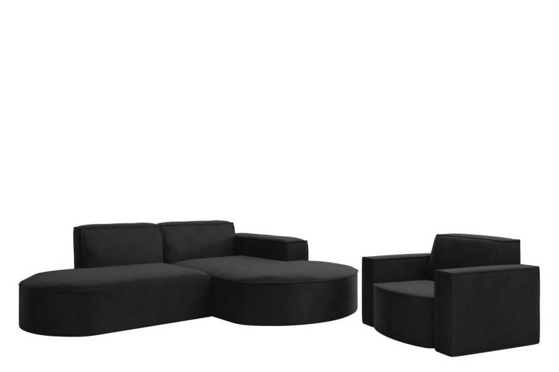 Fun Möbel Polstergarnitur Sofaset Designerecksofa PALMA XS plus Sessel in Stoff Opera Velvet, (Rundumbezug, Ottomane Links oder Rechts) von Fun Möbel