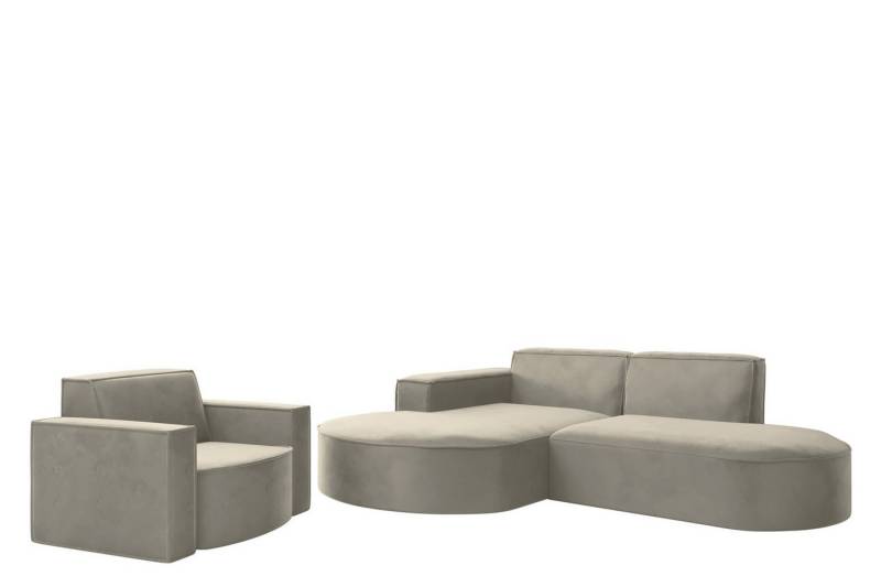 Fun Möbel Polstergarnitur Sofaset Designerecksofa PALMA XS plus Sessel in Stoff Opera Velvet, (Rundumbezug, Ottomane Links oder Rechts) von Fun Möbel