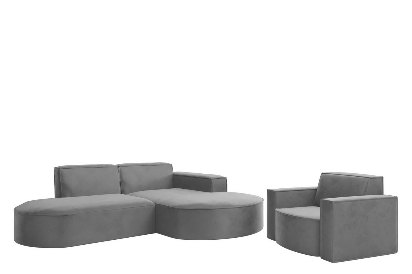 Fun Möbel Polstergarnitur Sofaset Designerecksofa PALMA XS plus Sessel in Stoff Opera Velvet, (Rundumbezug, Ottomane Links oder Rechts) von Fun Möbel