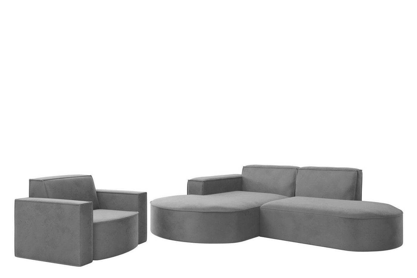Fun Möbel Polstergarnitur Sofaset Designerecksofa PALMA XS plus Sessel in Stoff Opera Velvet, (Rundumbezug, Ottomane Links oder Rechts) von Fun Möbel