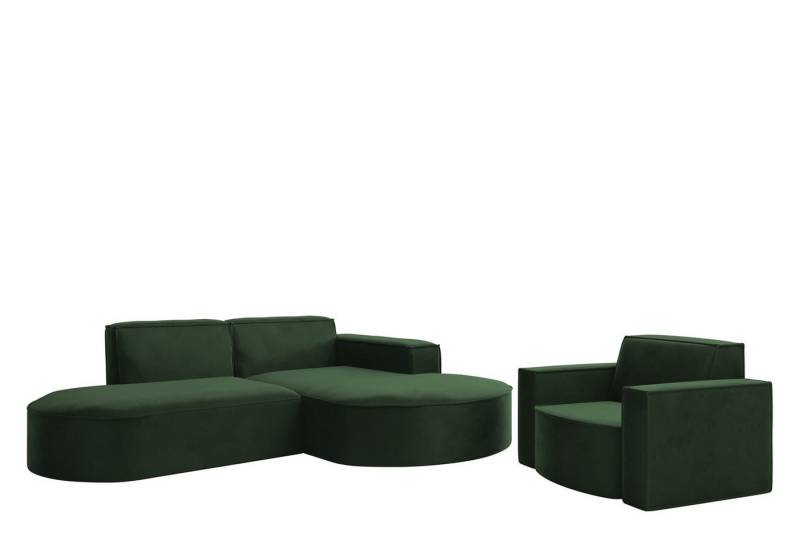 Fun Möbel Polstergarnitur Sofaset Designerecksofa PALMA XS plus Sessel in Stoff Opera Velvet, (Rundumbezug, Ottomane Links oder Rechts) von Fun Möbel