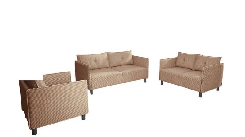 Fun Möbel Polstergarnitur Sofaset Designersofa DECLAN 3-2-1 in Stoff, (inkl. 5 Rückenkissen, 3-tlg), Rundumbezug von Fun Möbel