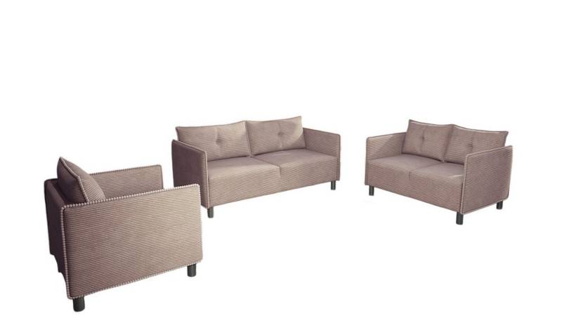 Fun Möbel Polstergarnitur Sofaset Designersofa DECLAN 3-2-1 in Stoff Lincoln, (inkl. 5 Rückenkissen, 3-tlg), Rundumbezug von Fun Möbel