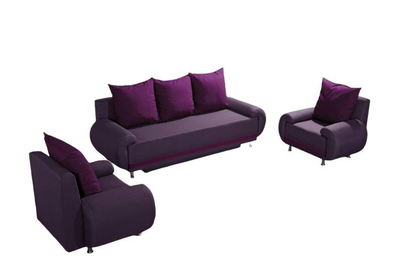 Fun Möbel Polstergarnitur Sofaset Designersofa MIKA 3-1-1 in Stoff, (inkl. 5 Rückenkissen, 3-tlg), Schlaffunktion und Bettkasten beim 3-Sitzer von Fun Möbel