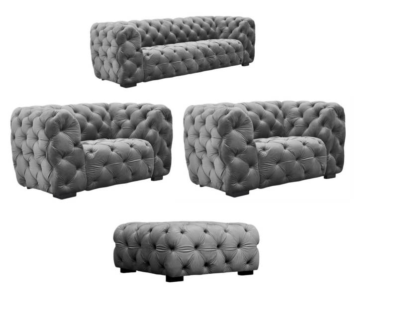 Fun Möbel Polstergarnitur Sofaset Designersofa NATALIE 2-1-1 in Stoff inkl. Polsterhocker, (Set, 4-tlg), Rundumbezug von Fun Möbel