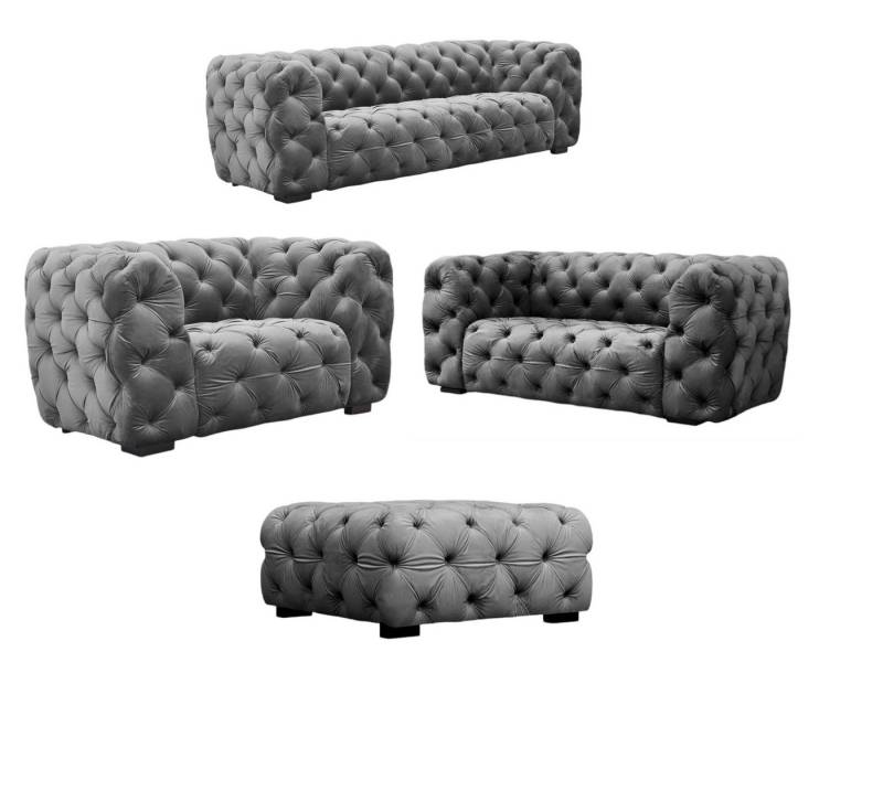 Fun Möbel Polstergarnitur Sofaset Designersofa NATALIE 3-2-1 in Stoff inkl. Polsterhocker, (Set, 4-tlg), Rundumbezug von Fun Möbel