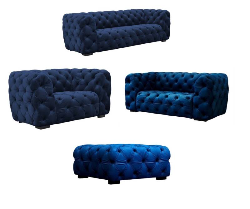 Fun Möbel Polstergarnitur Sofaset Designersofa NATALIE 3-2-1 in Stoff inkl. Polsterhocker, (Set, 4-tlg), Rundumbezug von Fun Möbel