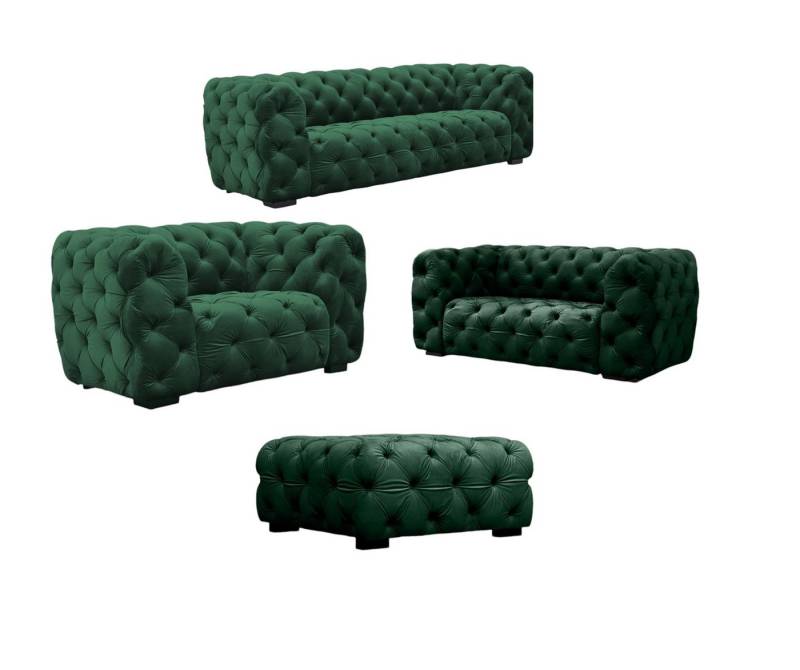 Fun Möbel Polstergarnitur Sofaset Designersofa NATALIE 3-2-1 in Stoff inkl. Polsterhocker, (Set, 4-tlg), Rundumbezug von Fun Möbel