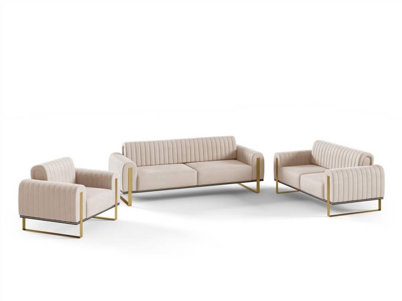 Fun Möbel Polstergarnitur Sofaset Designersofas FUN MADINA 3-2-1 in Stoff Elisa Velvet, (2 Sofas und 1 Sessel), Rücken echt bezogen von Fun Möbel